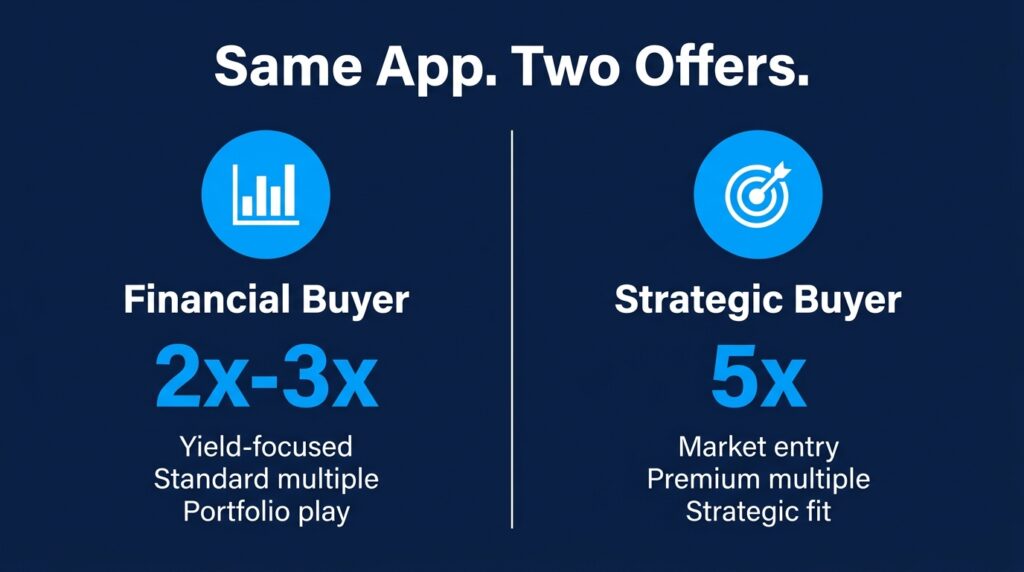 app valuation multiple: same app, two different buyer offers