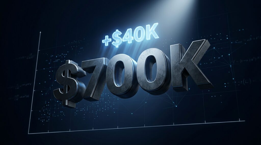 App deal structure value shown as 3D figures: a $700k app sale plus an extra $40k earned