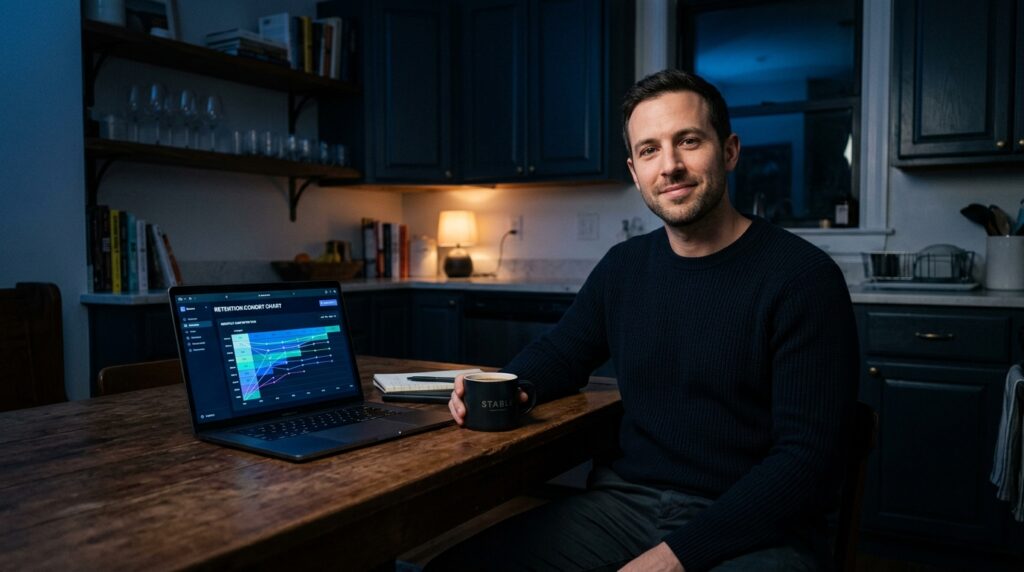 Founder reviewing cohort retention data before he sells his subscription app
