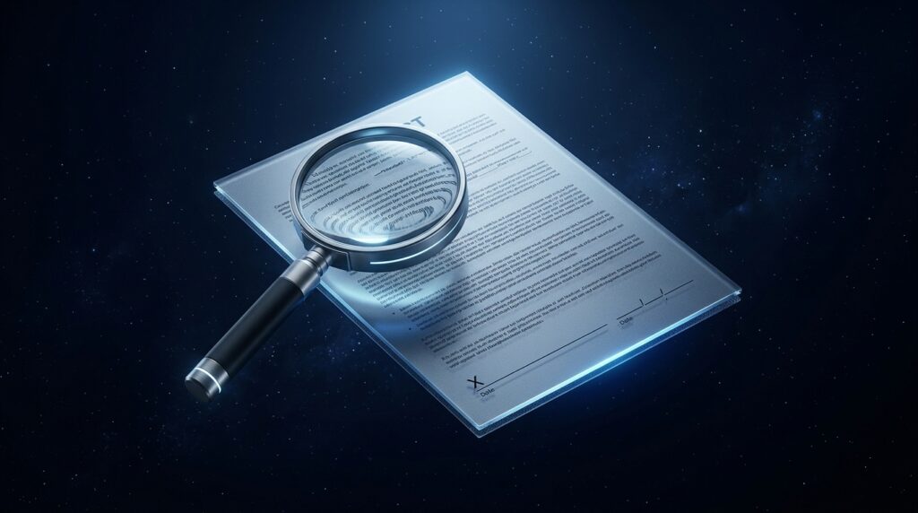 Letter of intent app sale document examined under a magnifying glass