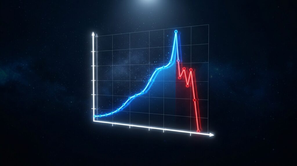 3D revenue chart spiking then dropping, the trend to verify before you buy a mobile app