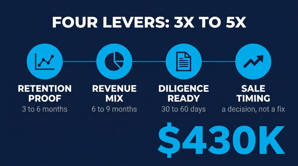 Four levers that increase app valuation multiple: retention, revenue mix, diligence, and timing