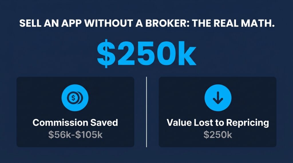 Infographic comparing commission saved vs value lost when you sell an app without a broker